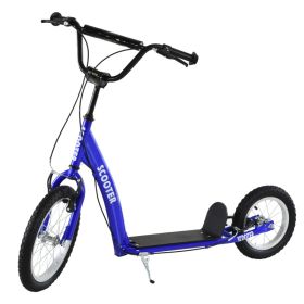 Kids Ride On Kick Scooter, Blue, Adjustable Handlebar, Dual Brakes, Inflatable Wheels, For Ages 5 (Option: Blue)