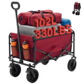 Foldable Trolley, With Wheels, Foldable, Large Capacity, 330 Pounds, Multi-functional Trolley, Heavy-duty Design, With Elastic Handles (Option: Red7in)