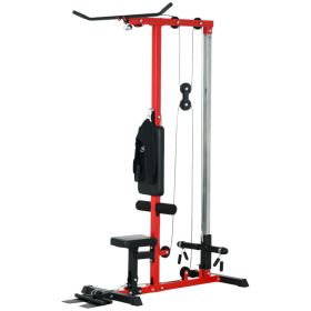 Lat Pull Down Machine, High / Low Pulley Machine with Adjustable Seat and Flip-Up Footplate, Red (Option: Black, Red-1970x345x150 mm)