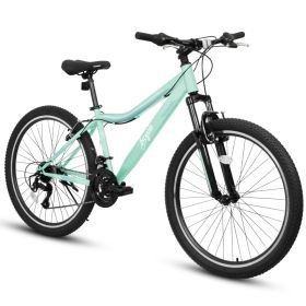 A24208D Mountain Bike 24 26 Inch, High-Density Carbon Steel Frame, 21 Speed, Front Suspension, Dual V-Brakes, Pre-Assembled For Men Women Teens (Option: Green)